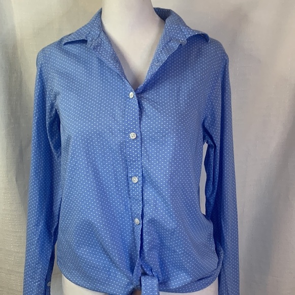 Gap Fitted Blue and White Polka Dot Button Down - Picture 2 of 13